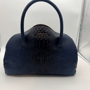 London Fog Dark Blue Crocodile Embossed Satchel